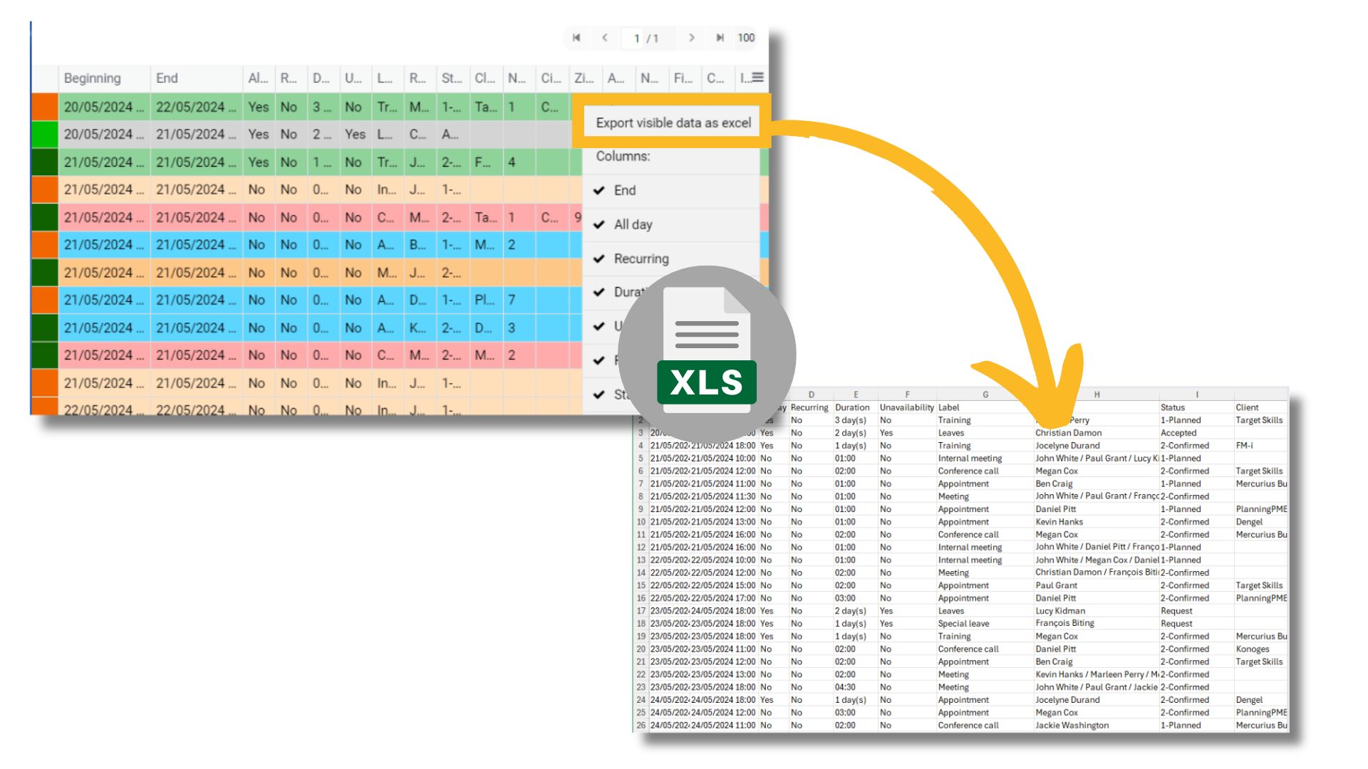 Esportazione di dati in Excel dalla visualizzazione elenco e da altri elenchi