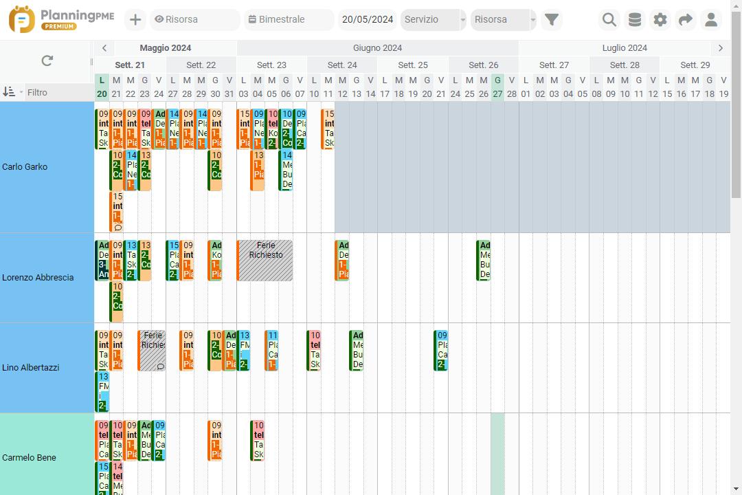 Visualizzazione del contratto di lavoro sul calendario